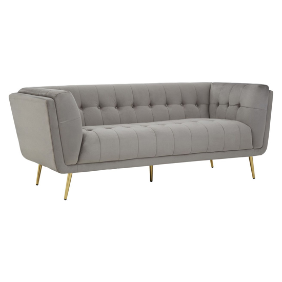 Harino Upholstered Velvet 3 Seater Sofa In Grey
