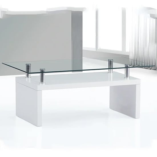 Photo of Harita clear glass top coffee table with white high gloss base
