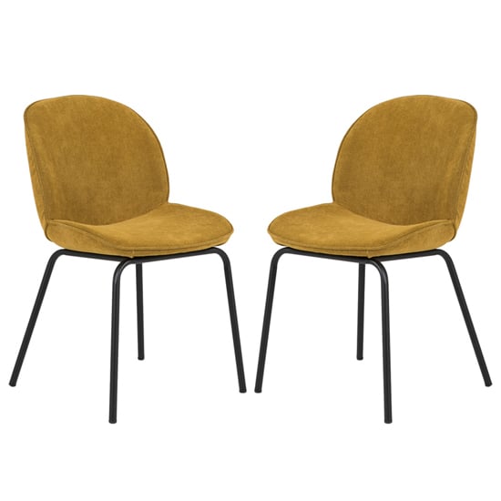Read more about Harju mustard velvet dining chairs with metal legs in pair