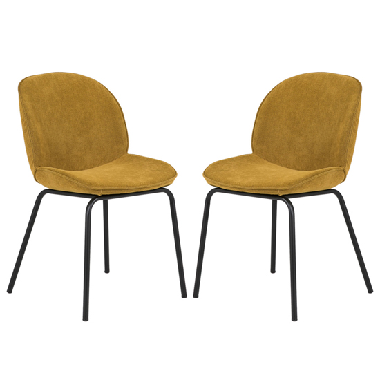 Harju Mustard Velvet Dining Chairs With Metal Legs In Pair Furniture