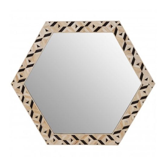 Product photograph of Harla Hexagonal Wall Bedroom Mirror In Black And Ivory Frame from Furniture in Fashion