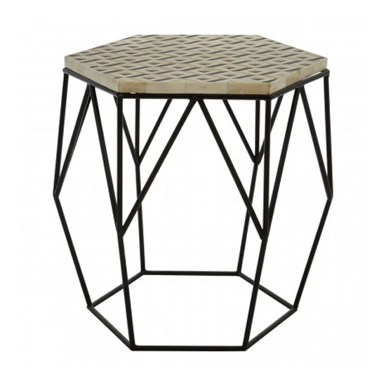 Harla Hexagonal Wooden Top Side Table In Black And Ivory