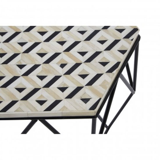 Harla Hexagonal Wooden Top Side Table In Black And Ivory