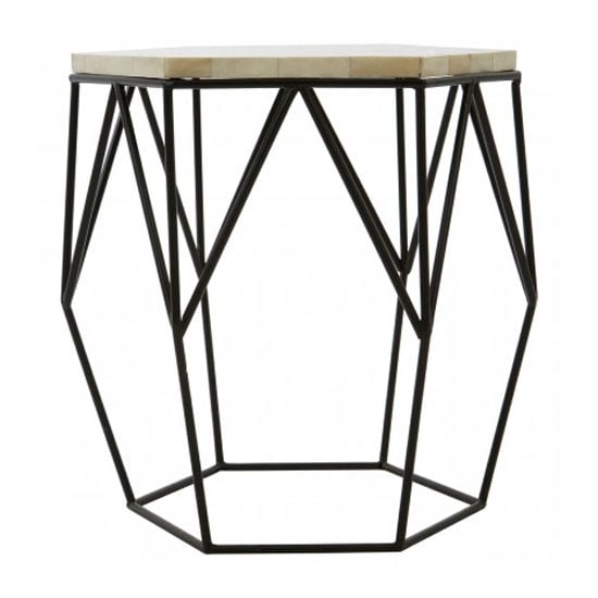 Product photograph of Harla Hexagonal Wooden Top Side Table In Black And Ivory from Furniture in Fashion