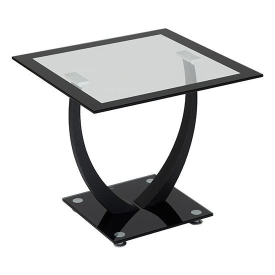 Read more about Harlech clear glass lamp table with black border and base