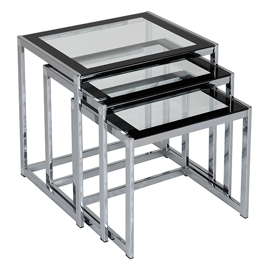 Product photograph of Harlech Clear Glass Nest Of 3 Tables With Black Border from Furniture in Fashion