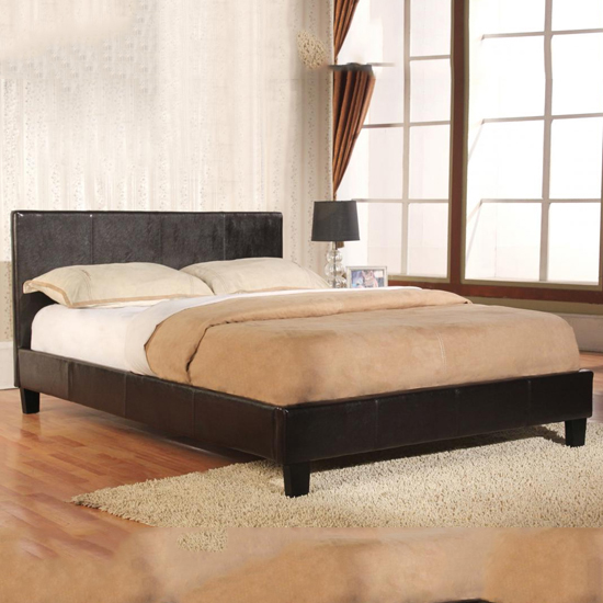 Harley PU Leather Small Double Bed In Brown