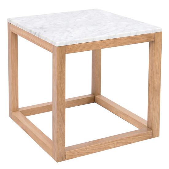Harlots White Marble End Table With Solid Oak Frame