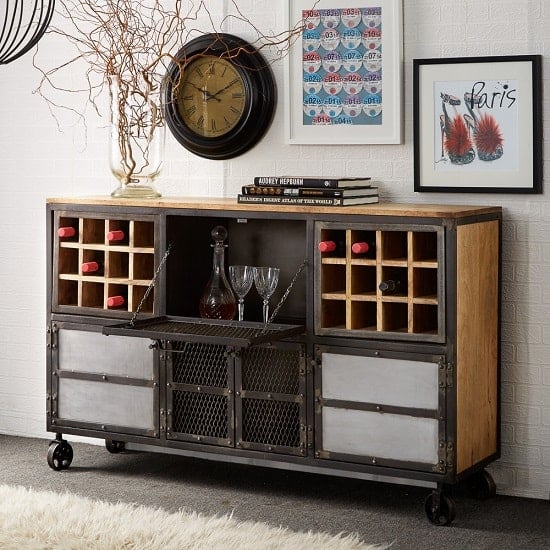 Photo of Harlow display wine cabinet in solid hardwood reclaimed metal