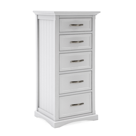 Harlow Tall Chest Of Drawers In White With 5 Drawers Sale