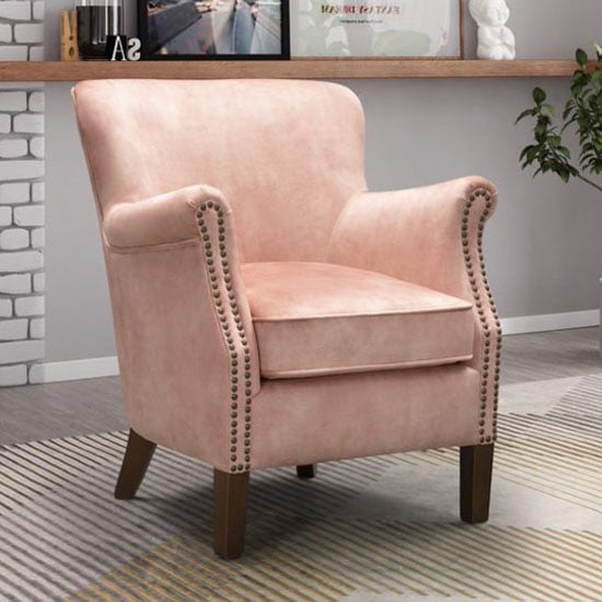 Read more about Harlow velvet upholstered vintage armchair in coral