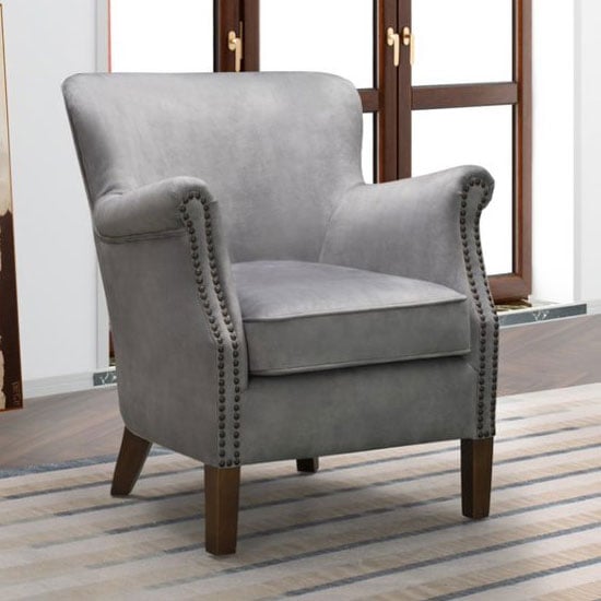 Read more about Harlow velvet upholstered vintage armchair in pewter grey