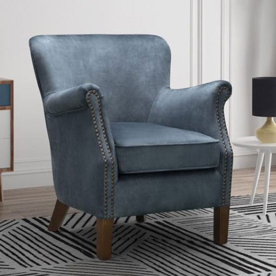 Read more about Harlow velvet upholstered vintage armchair in steel blue