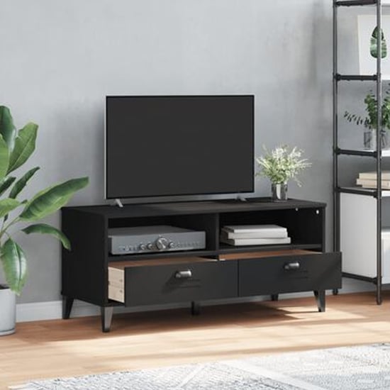 Read more about Harlow wooden tv stand with 2 drawers in black