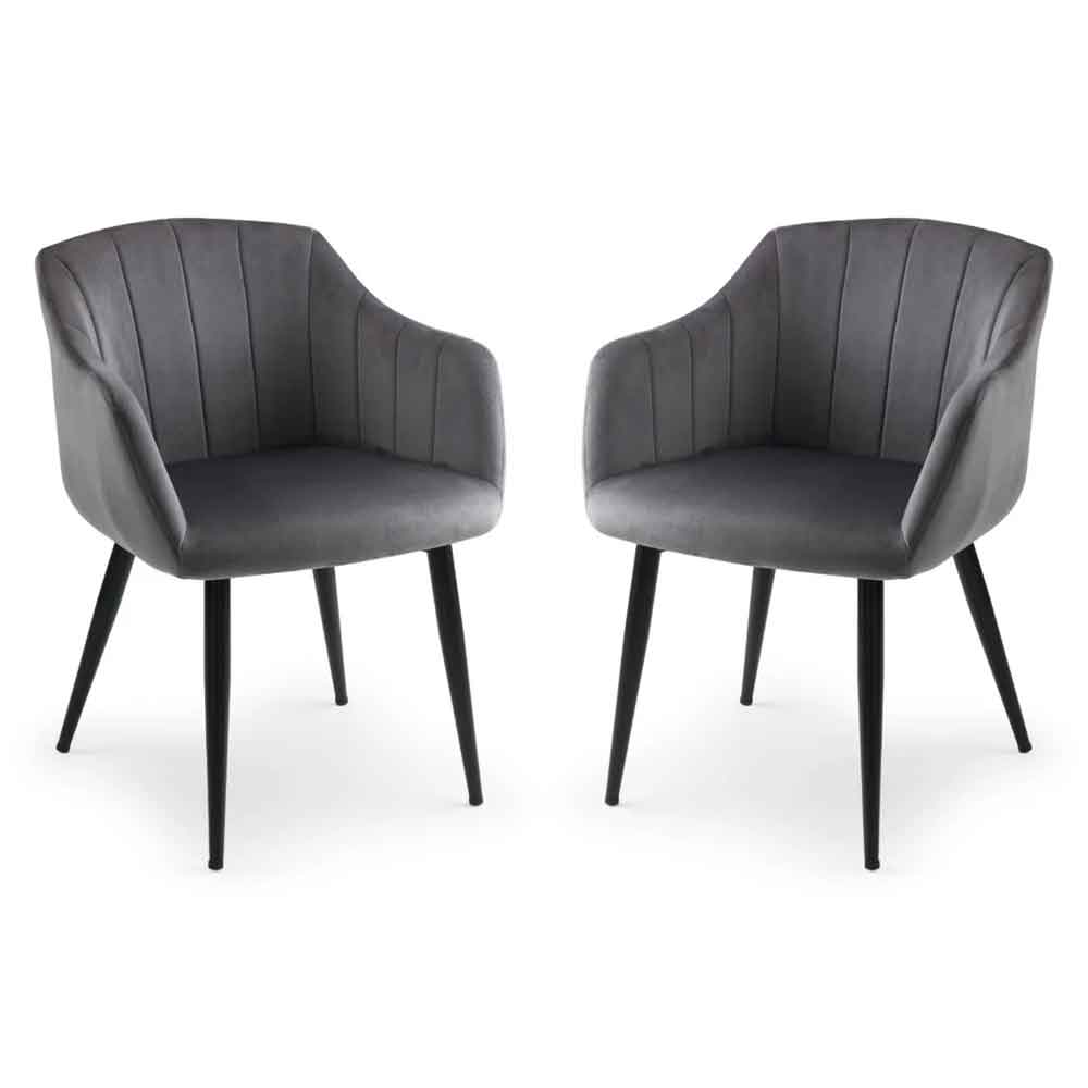 harnio grey velvet dining chairs with black legs in pair-image-132427