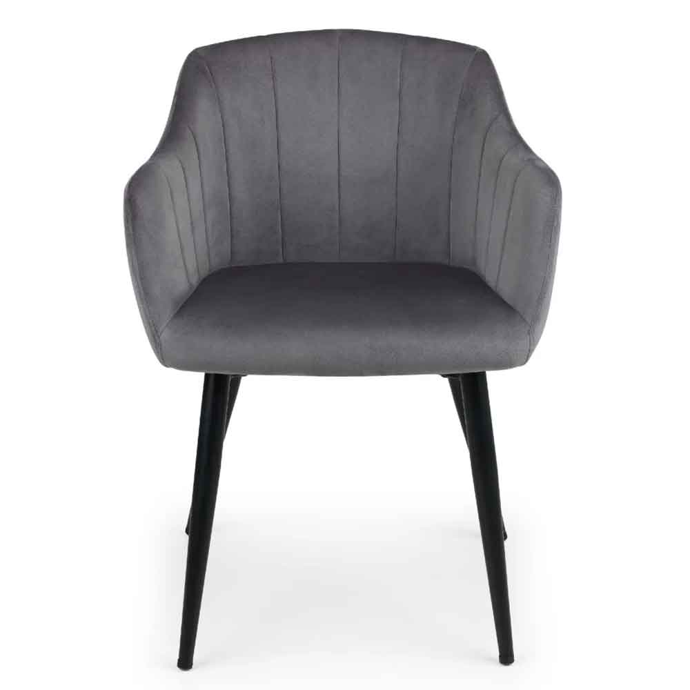 Harnio Grey Velvet Dining Chairs with Black Legs in Pair