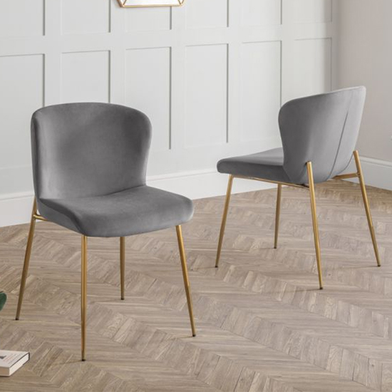 Product photograph of Haimi Grey Velvet Dining Chair With Gold Metal Legs In Pair from Furniture in Fashion