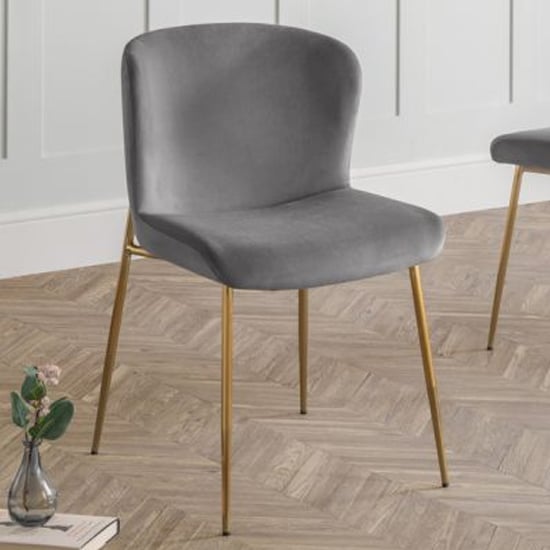 Haimi Velvet Dining Chair In Grey With Gold Metal Legs_1