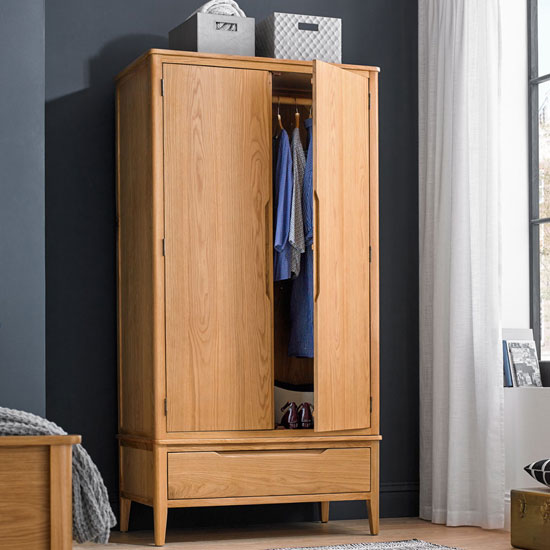 Product photograph of Harriet Double Door Wardrobe In Robust Solid Oak With 1 Drawer from Furniture in Fashion