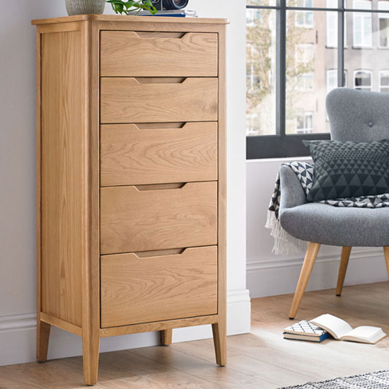 Read more about Harriet tall chest of drawers in robust solid oak with 5 drawers