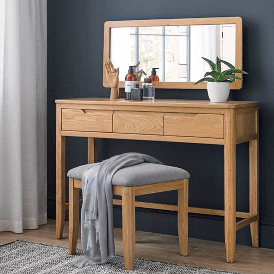 Photo of Harriet wooden 3pc dressing table set in robust solid oak