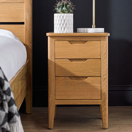 Photo of Harriet wooden bedside cabinet in robust solid oak with 3 drawer