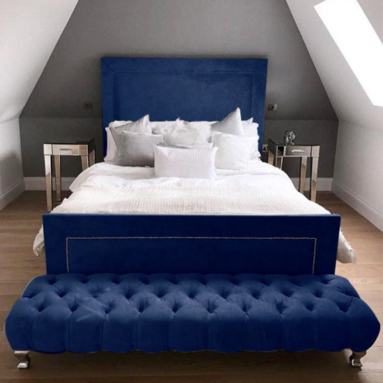 Harrington Plush Velvet Upholstered King Size Bed In Blue FiF