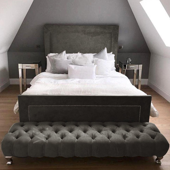 Harrington Plush Velvet Upholstered Small Double Bed In Cream FiF