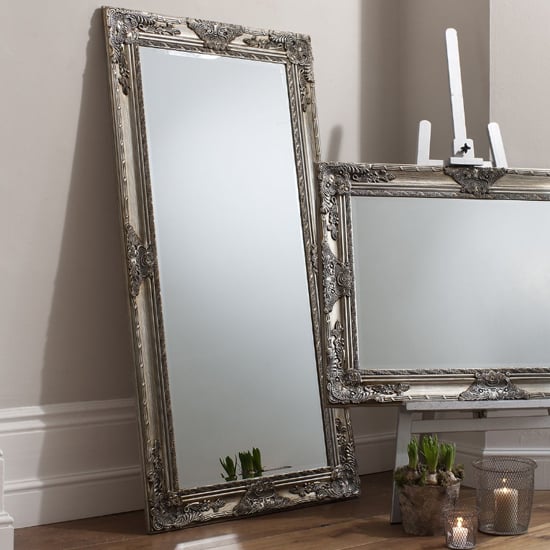 Product photograph of Harris Bevelled Leaner Floor Mirror In Antique Silver from Furniture in Fashion