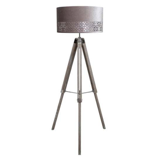 Product photograph of Harris Grey Velvet Shade Floor Lamp With Natural Tripod from Furniture in Fashion