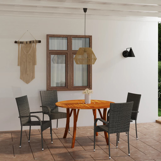 Product photograph of Harris Large Wooden Rattan 5 Piece Garden Dining Set In Grey from Furniture in Fashion