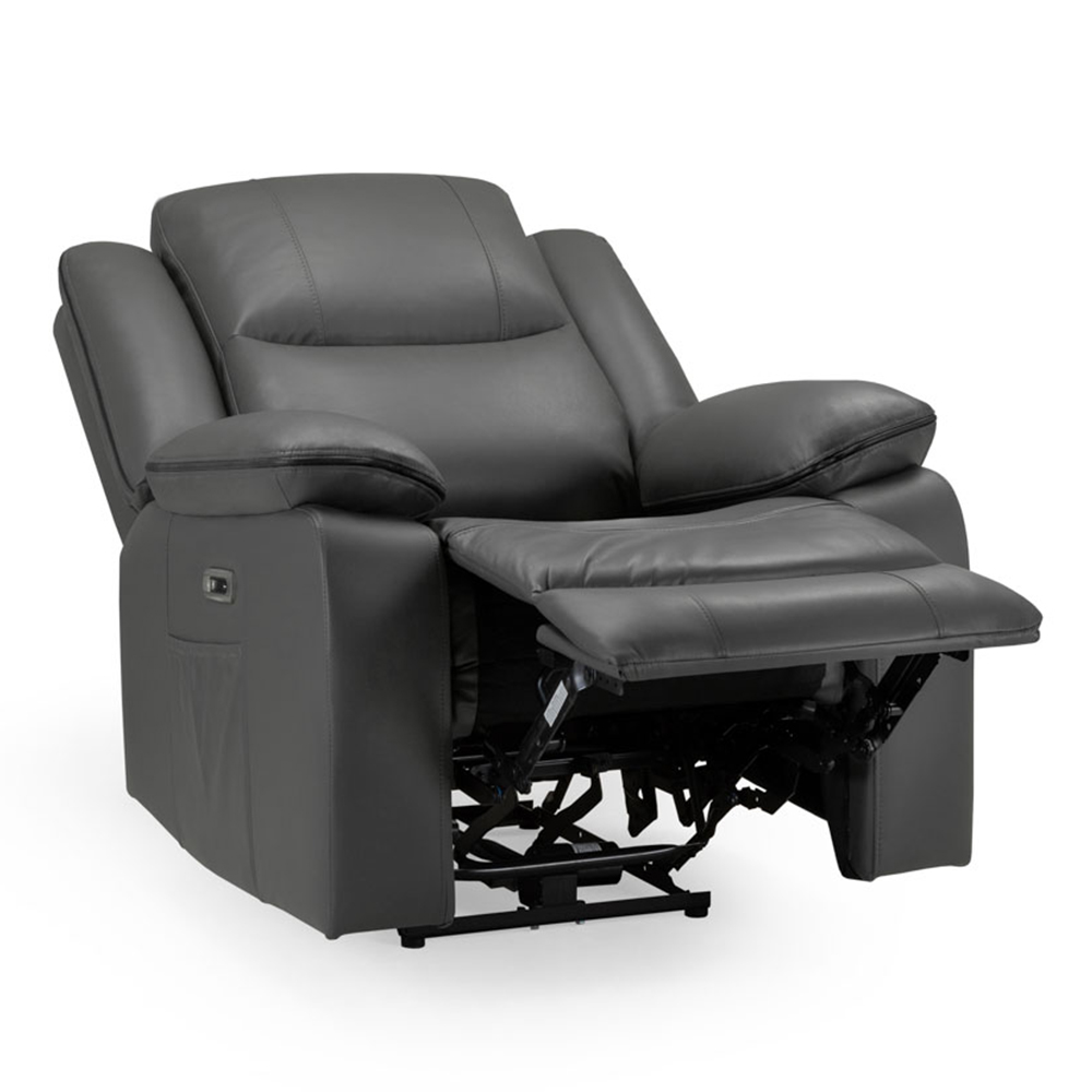 Harris Faux Leather Electric Recliner 1 Seater Sofa In Grey
