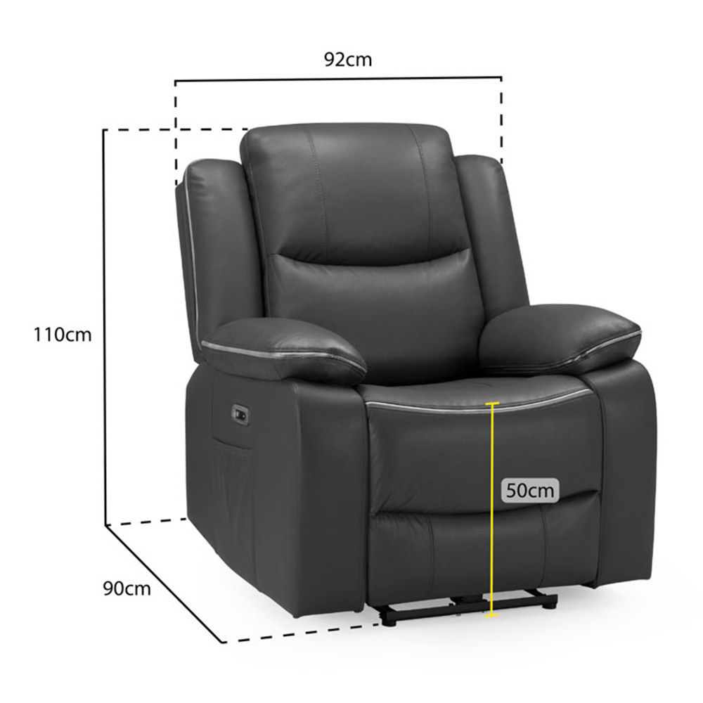 Harris Faux Leather Electric Recliner 1 Seater Sofa In Grey
