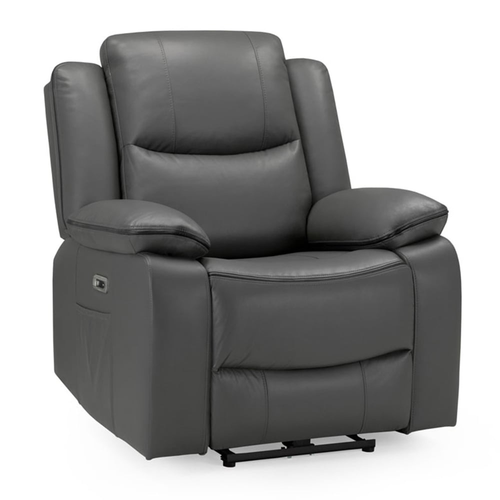Harris Faux Leather Electric Recliner 1 Seater Sofa In Grey