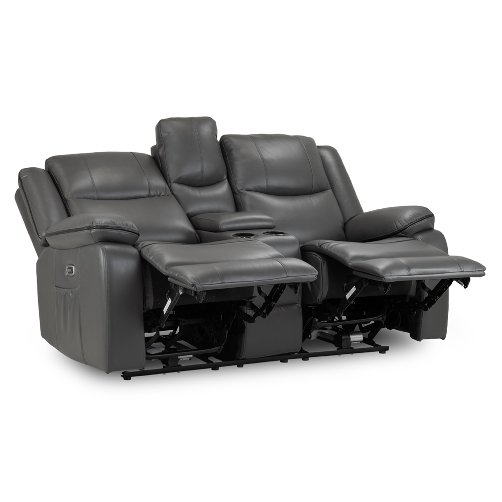 Harris Faux Leather Electric Recliner 2 Seater Sofa In Grey