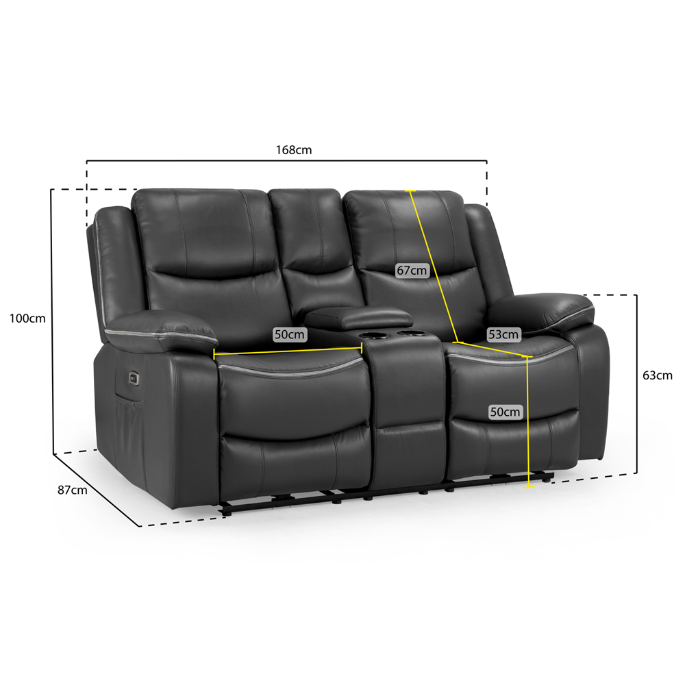 Harris Faux Leather Electric Recliner 2 Seater Sofa In Grey
