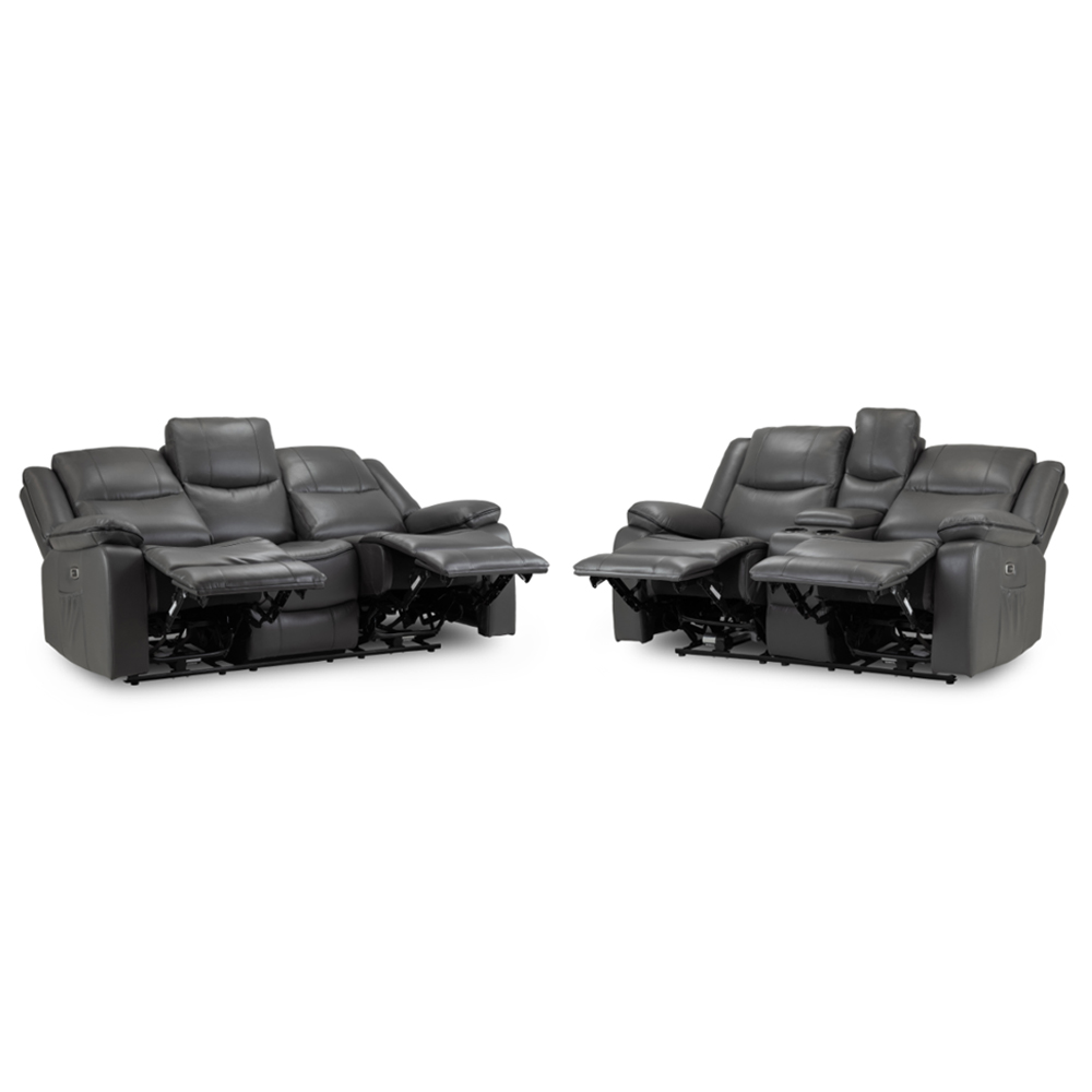 Harris Faux Leather Electric Recliner 3+2 Seater Sofa Set In Grey