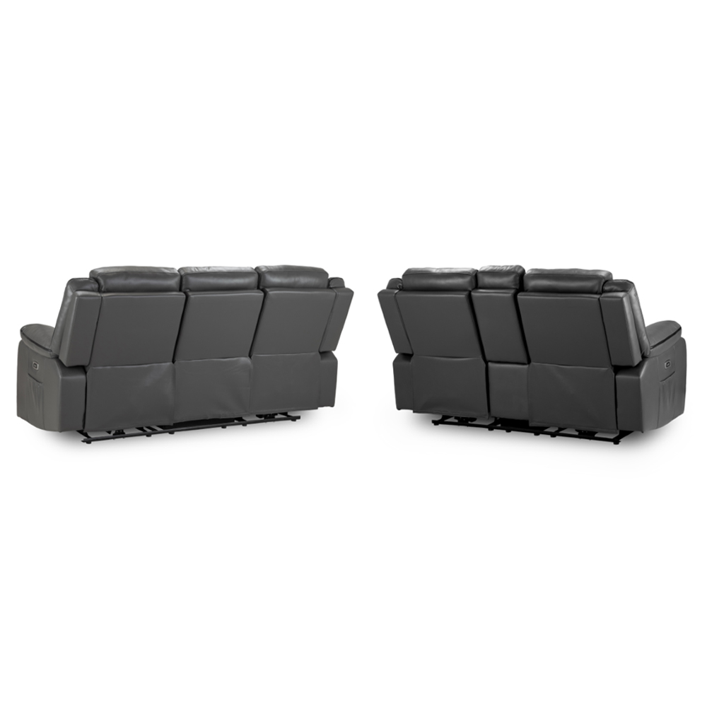 Harris Faux Leather Electric Recliner 3+2 Seater Sofa Set In Grey