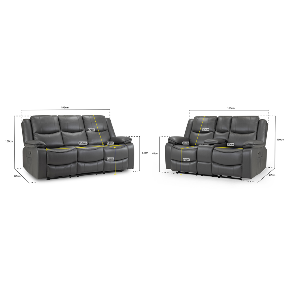 Harris Faux Leather Electric Recliner 3+2 Seater Sofa Set In Grey