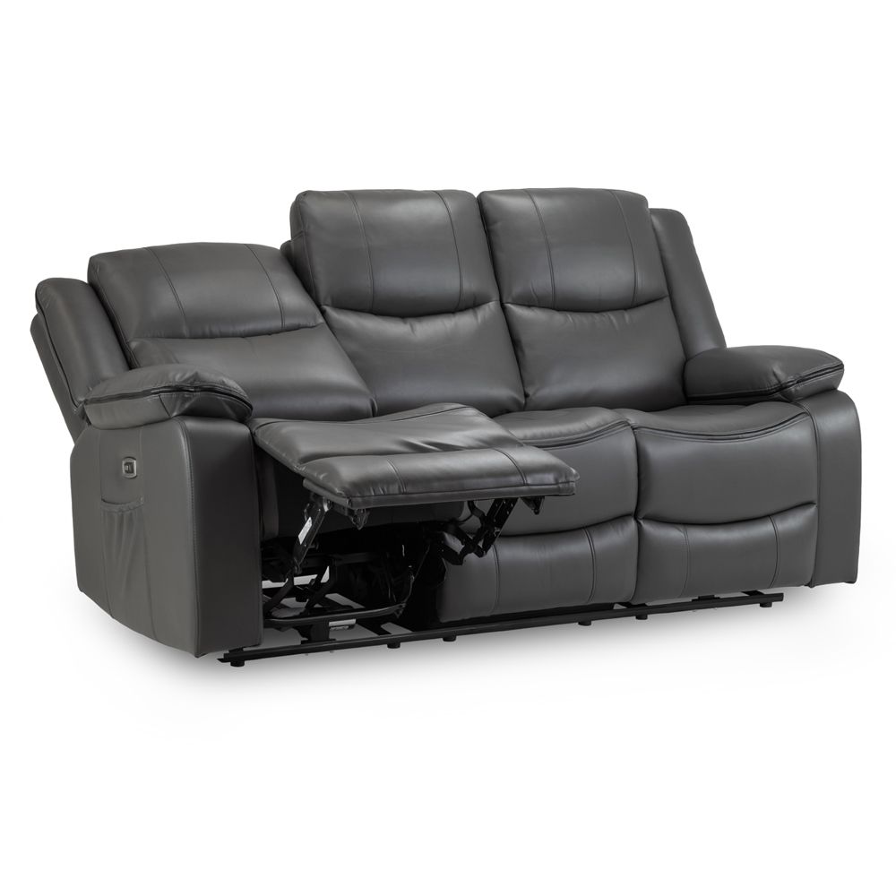 Harris Faux Leather Electric Recliner 3 Seater Sofa In Grey