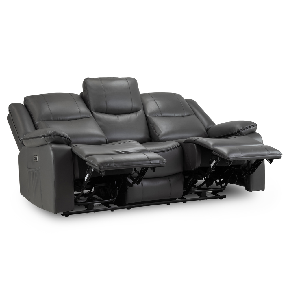 Harris Faux Leather Electric Recliner 3 Seater Sofa In Grey