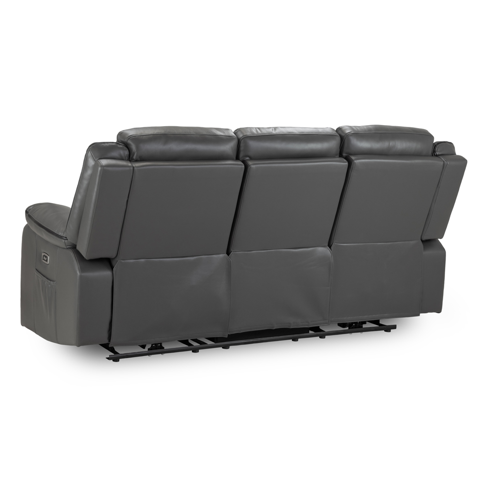 Harris Faux Leather Electric Recliner 3 Seater Sofa In Grey