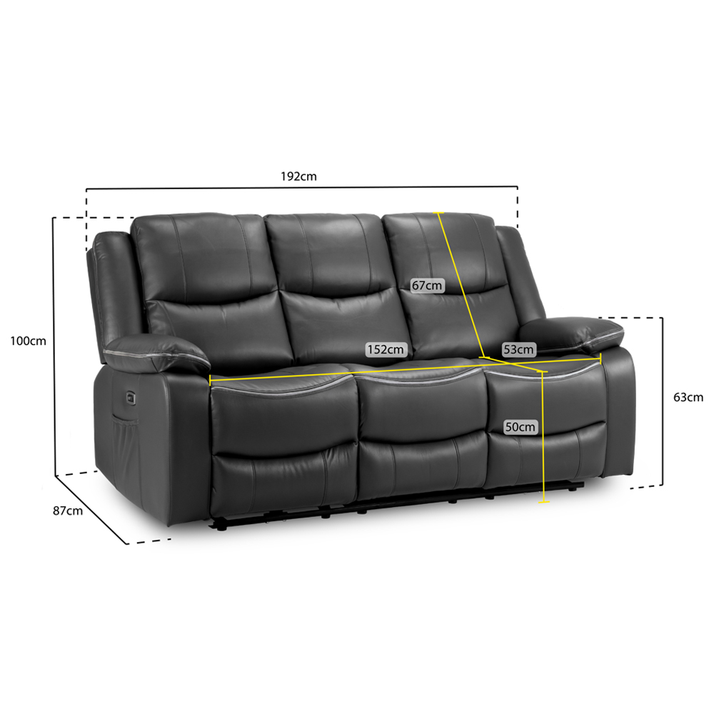 Harris Faux Leather Electric Recliner 3 Seater Sofa In Grey