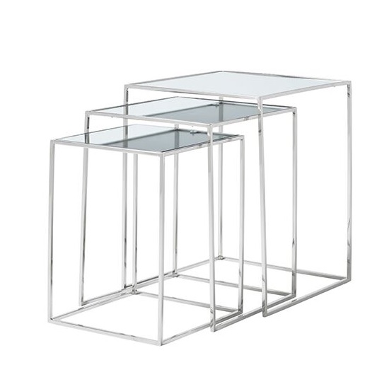 Harris Mirrored Top Nest Of 3 Table And Polished Stainless Steel