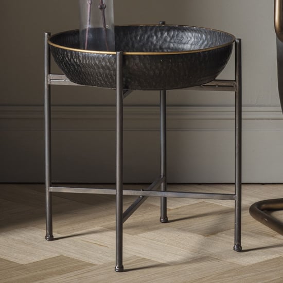 Photo of Harrison round metal side table in black and gold