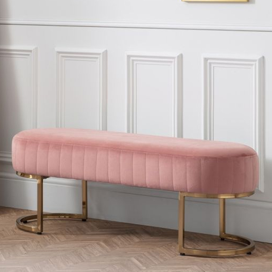 Read more about Halle velvet upholstered hallway bench in dusky pink