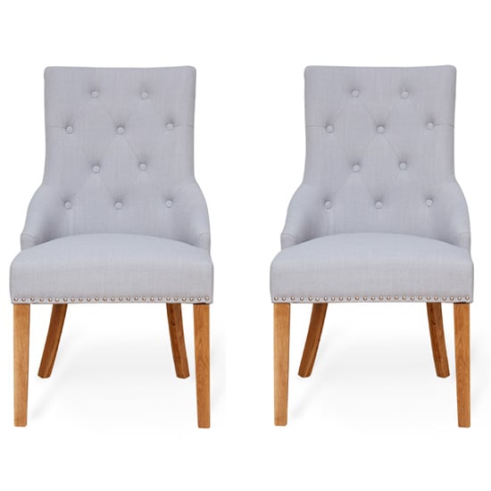 Harrow Accent Grey Fabric Dining Chairs With Oak Legs In Pair