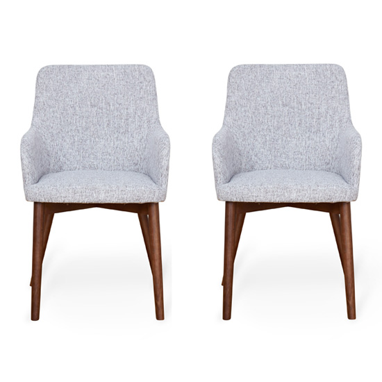 Harrow Light Grey Fabric Dining Chairs With Walnut Legs In Pair