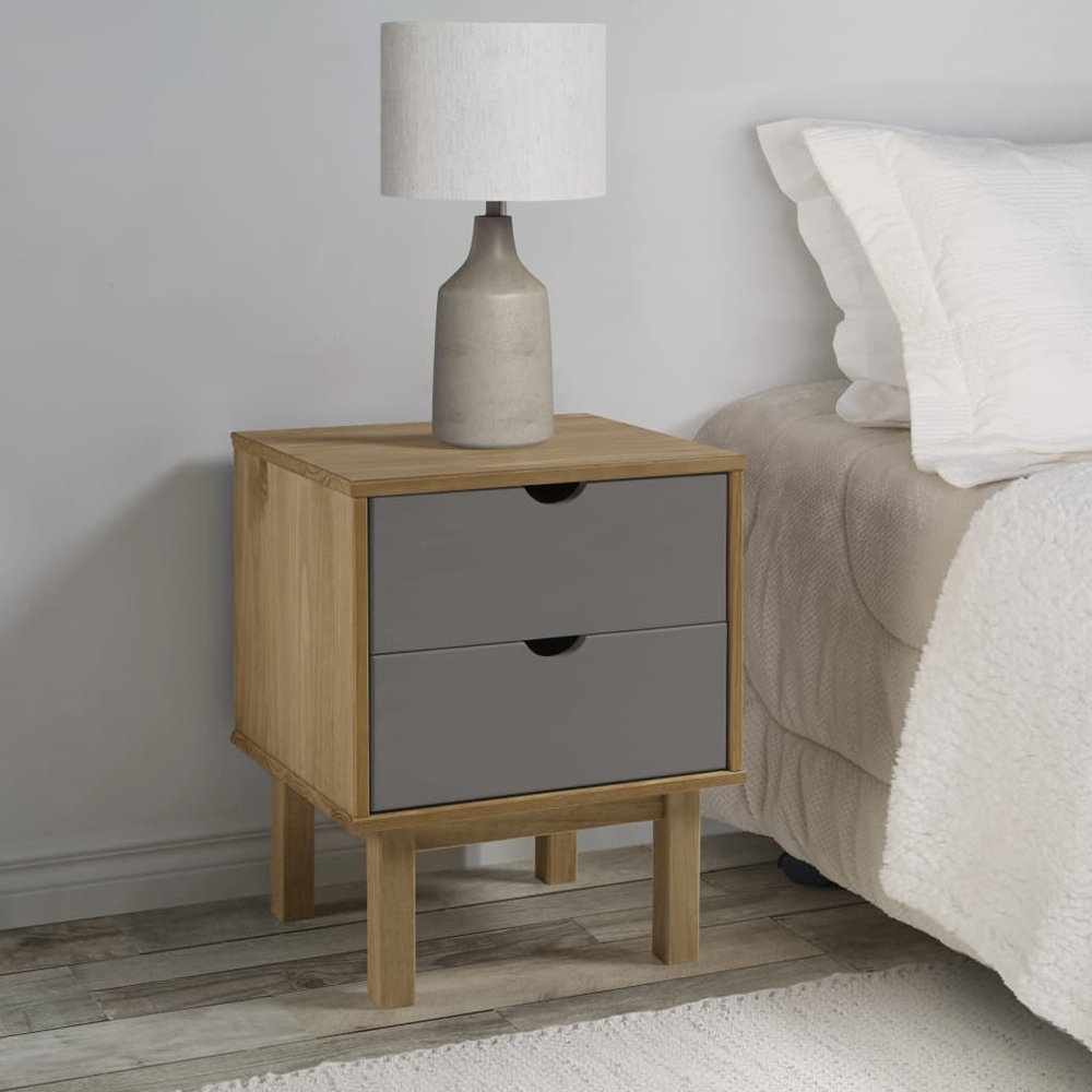 Read more about Harrow wooden bedside cabinet with 2 drawers in grey brown