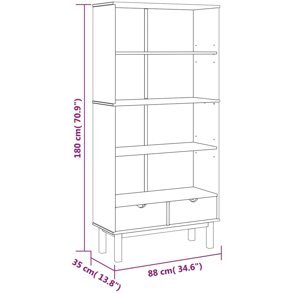 Harrow Wooden Bookcase With 2 Drawers In Brown